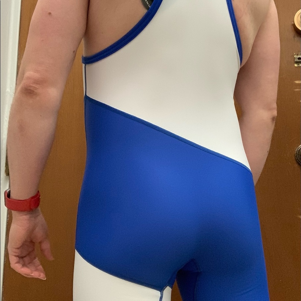 Matman Eclipse wrestling singlet - white and blue size small.